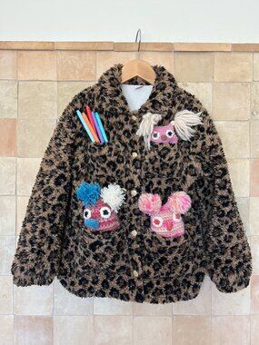 J. Crew Kids Leopard Teddy Bear Fabric Jacket Size S (6-7)